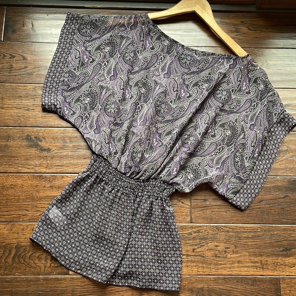 Miley Cyrus x Max Azaria paisley elastic waist dolman peplum purple black - Picture 8 of 8